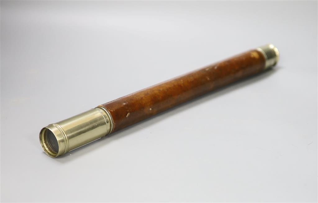 A Royal Navy leather bound telescope, F. G. Bramble, RN, full length 58.5cm